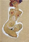 Squatting feminine act by Egon Schiele
